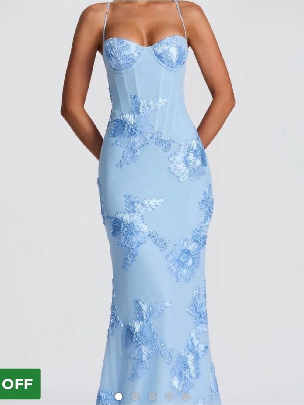 Strapless Light Blue Floral Appliqué Corset Dress
